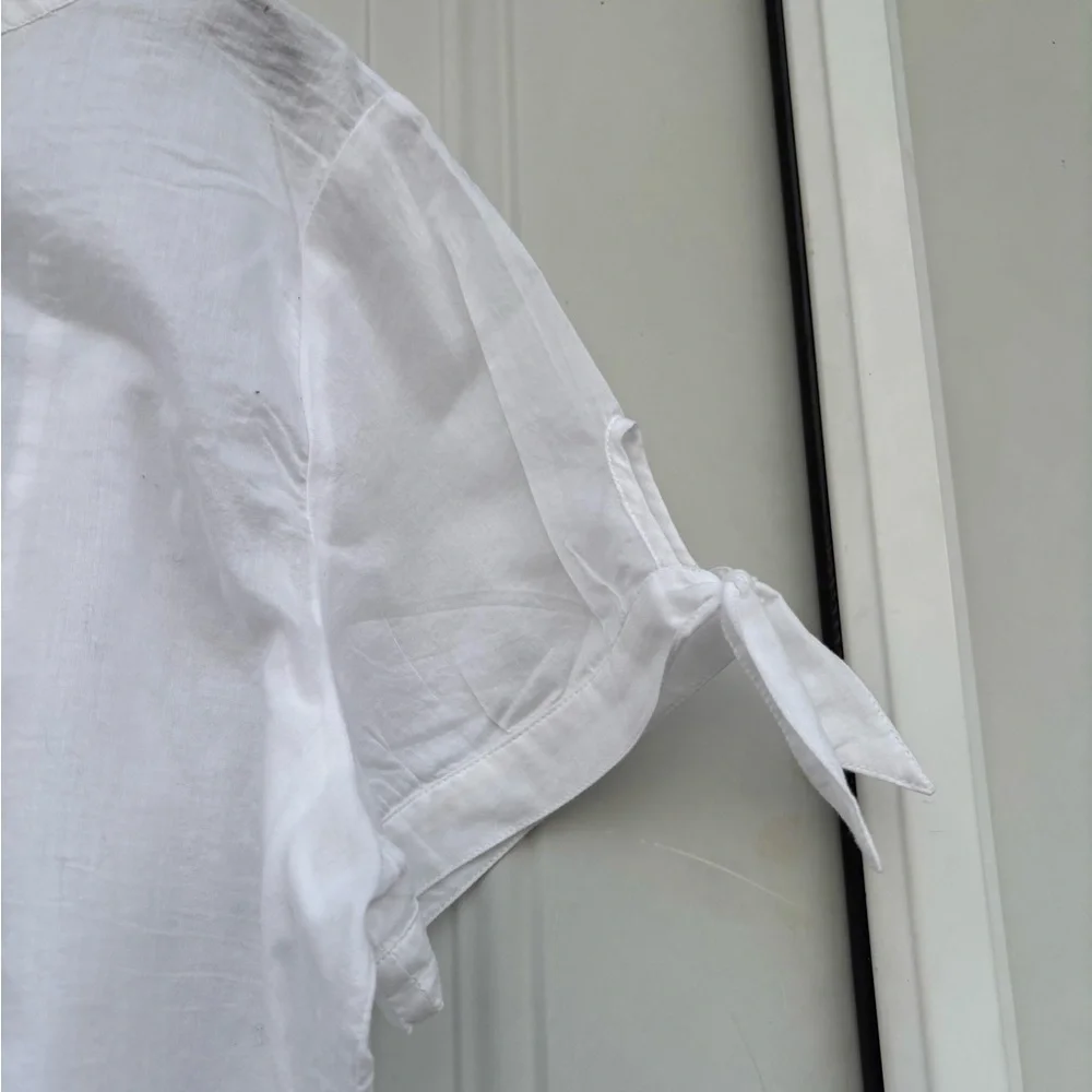 J. Crew White Top with Blue Embroidered Front